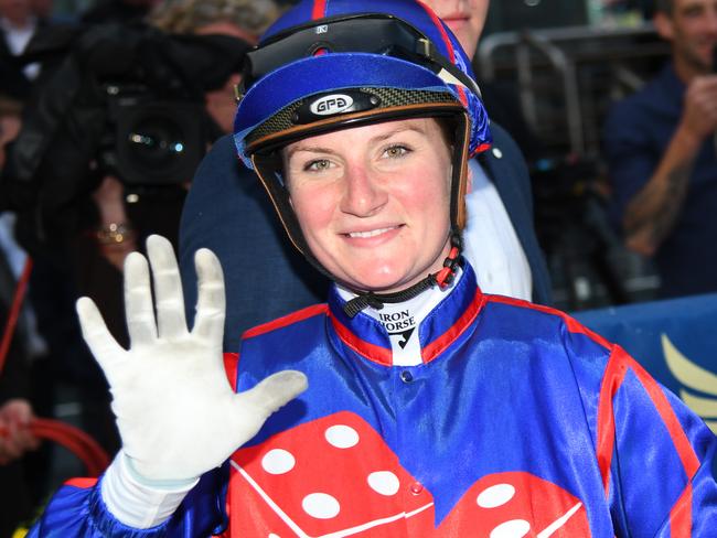 MELBOURNE, AUSTRALIA - MAY 08: Jamie Kah makes in five winners for the day after riding Ayrton to win Race 9, the Darren Gauci Handicap, during Melbourne Racing at Caulfield Racecourse on May 08, 2021 in Melbourne, Australia. (Photo by Vince Caligiuri/Getty Images)