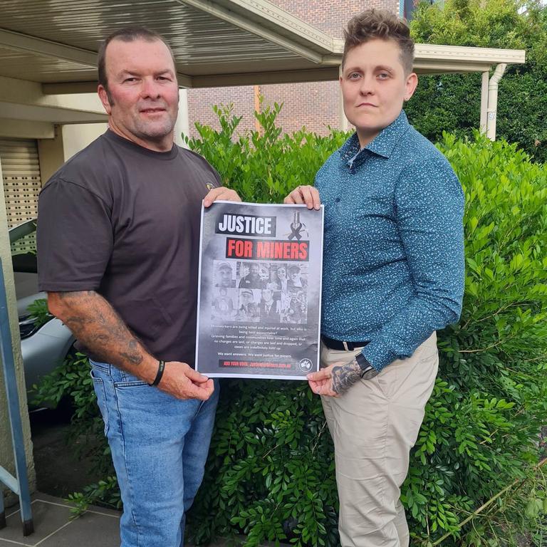 Mining union Queensland district president Stephen Smyth and Leesh Dawson, whose father Graham Dawson was crushed by a collapsing roof at Crinum Mine, are calling for justice for miners killed at work.