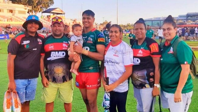 Selwyn Cobbo with his family (left to right) Shamus jnr, Shamus snr, Tyresee jnr, Samantha, Kaylene (mum) and Madeleine.