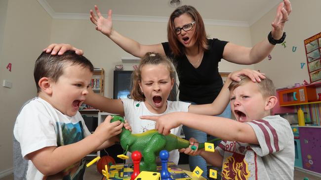 The Volkerts family at home with mum Katrina, Xavier, 4, Summer, 9, and Zac, 7. Picture: Alex Coppel