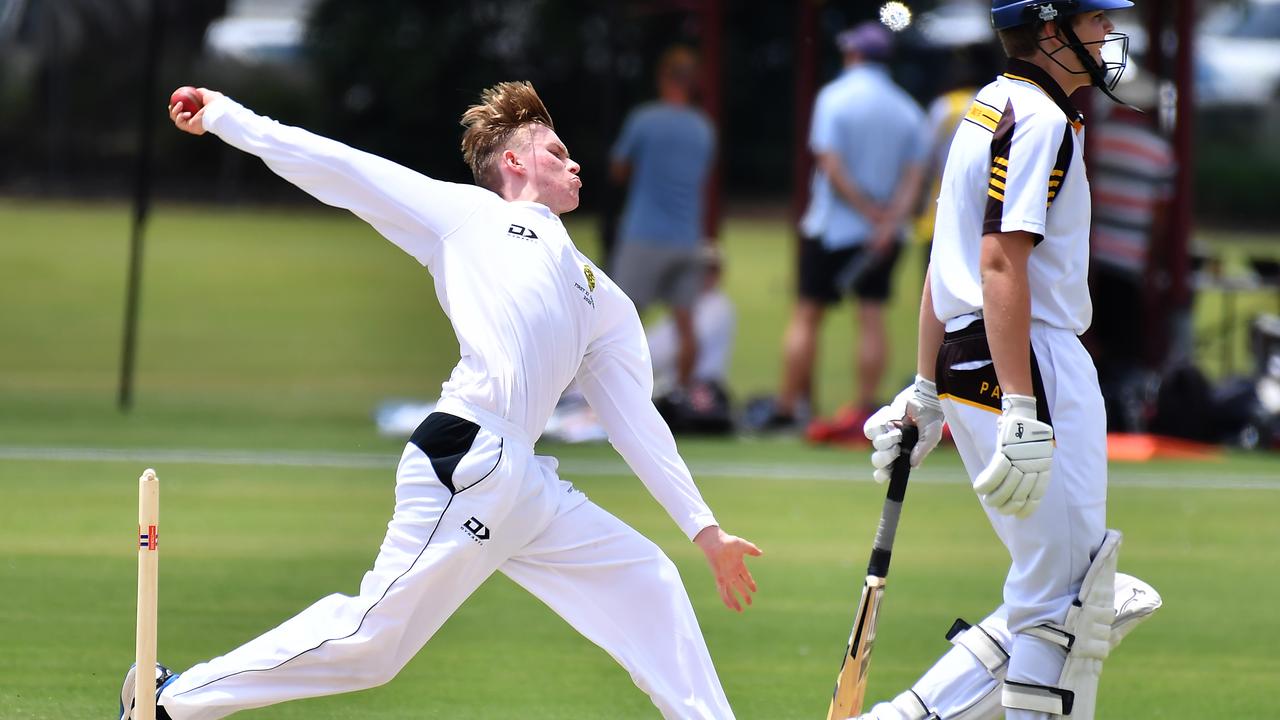 St Laurence's College bowler Marlon Peters Padua College v St Laurence's College Saturday February 12, 2022. Picture, John Gass