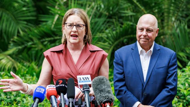 MELBOURNE, AUSTRALIA - Newswire Photos December 16, 2024: Premier Jacinta Allan during a press conference with Treasurer Tim Pallas announcing his retirement.. Picture: NewsWire / Aaron Francis