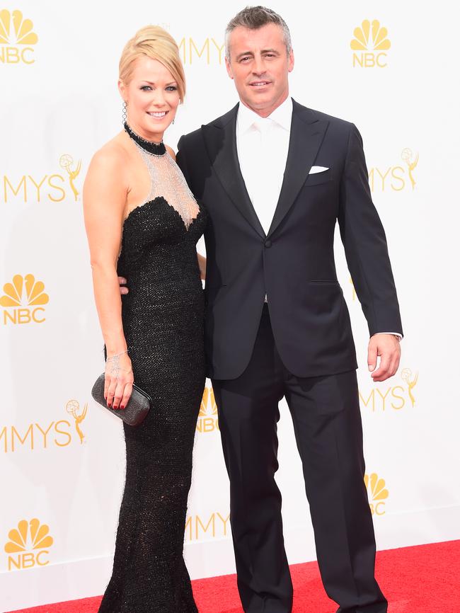 Andrea Anders and Matt LeBlanc attend the 66th Annual Primetime Emmy Awards.