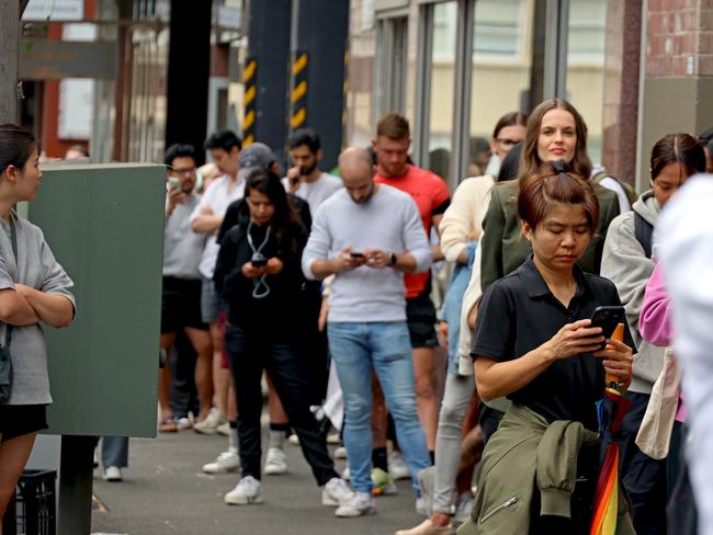 SYDNEY AUSTRALIA - NCA NewsWire Photos MARCH 22, 2023: Dozens of Sydneysiders are pictured lined up outside an open-for-inspection rental apartment in Surry Hills. The rental crisis remains one of the key issues of the 2023 NSW state election. Picture: NCA NewsWire / Nicholas Eagar