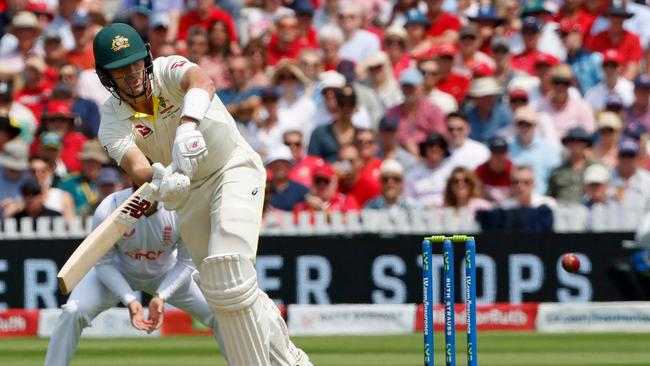 Australia's Pat Cummins plays a shot on day two of the second Ashes Test. Picture: AFP