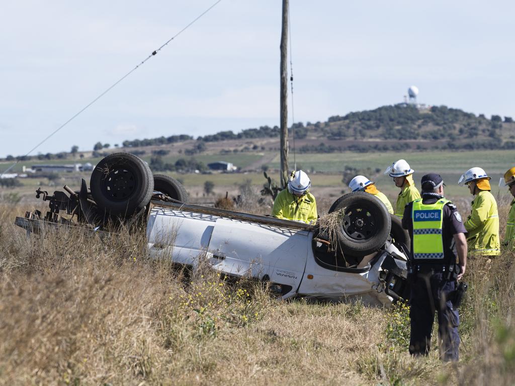 Emergency services at the scene of a fatal crash on Kingsthorpe-SilverLeigh Rd, Silverleigh, Sunday, June 9, 2024. Picture: Kevin Farmer