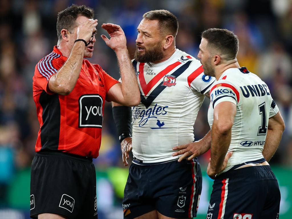 Jared Waerea-Hargreaves challenges a penalty. Picture: NRL Photos