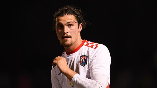 BRISBANE, AUSTRALIA - SEPTEMBER 15: Oskar Dillon of the Knights looks on during the NPL Queensland Grand Final match between the Gold Coast Knights and Olympic FC at Perry Park on September 15, 2019 in Brisbane, Australia. (Photo by Albert Perez/Getty Images)