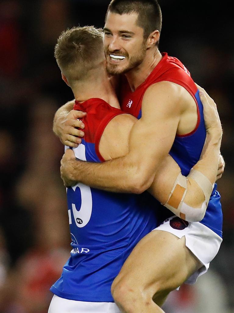 McDonald (left) and Alex Neal-Bullen celebrate another goal.