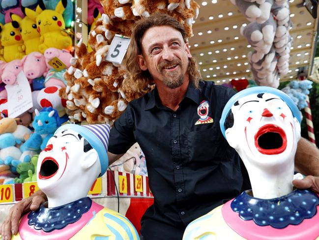 SYDNEY, AUSTRALIA - NewsWire Photos MARCH 28, 2024: Richard Robertson pictured with his clowns at the kids carnival area at the Royal Easter Show, Sydney Olympic Park.Picture: NCA NewsWire / Damian Shaw