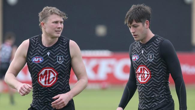 Zak Butters, right, at Port Adelaide training last week. Picture: Dean Martin