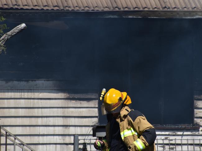 Firefighters fought the blaze that consumed a Racecourse home on Peak Downs Highway, 25 August 2021. Picture: Lillian Watkins