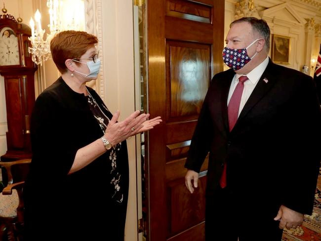 Foreign Affairs Minister Marise Payne meets with US Secretary of State Mike Pompeo in Washington DC ahead of AUSMIN 2020. Picture: AFP