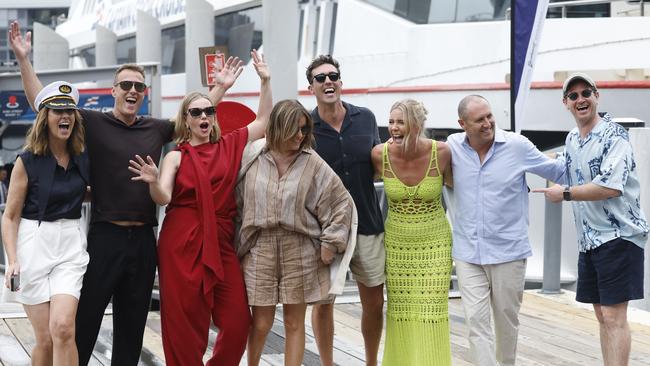 Channel 7 morning presenters Natalie Barr (l to r), Matt Shirvington, Edwina Bartholomew, Kylie Gillies, David Woiwod, Katie Brown, Larry Emdur and Sam Mac. Picture: Richard Dobson