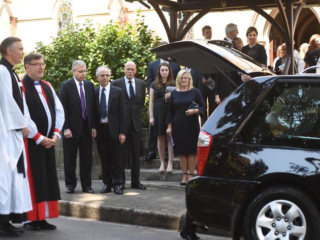 Warwick Fairfax, Gareth Symons and Charles Fairfax attend the funeral of their mother Lady Mary Fairfax, at St. Mark's Anglican Church in Darling Point last year. Picture: AAP Image/Dean Lewins