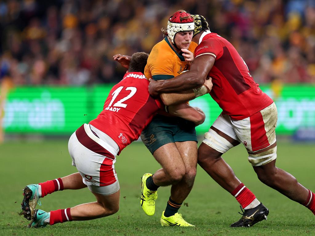 Wallabies flanker Fraser McReight was shown a yellow card as Wales was gifted a penalty try. Picture: Cameron Spencer/Getty Images