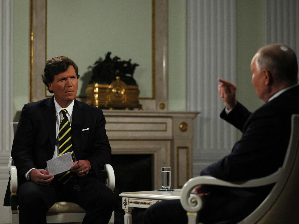 Carlson has defended bloody Russian dictator Vladimir Putin. Picture: AFP