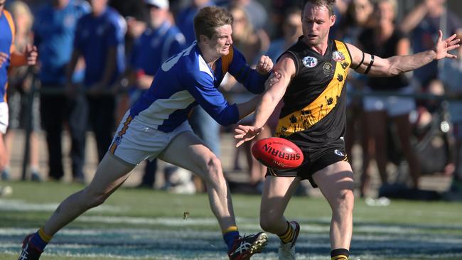 Jarred Hodgkin in action for Heidelberg in the Anzac Footy (NFL): Heidelberg v Macleod game played at Heidelberg. Monday, April 25. 2016. Picture: David Crosling