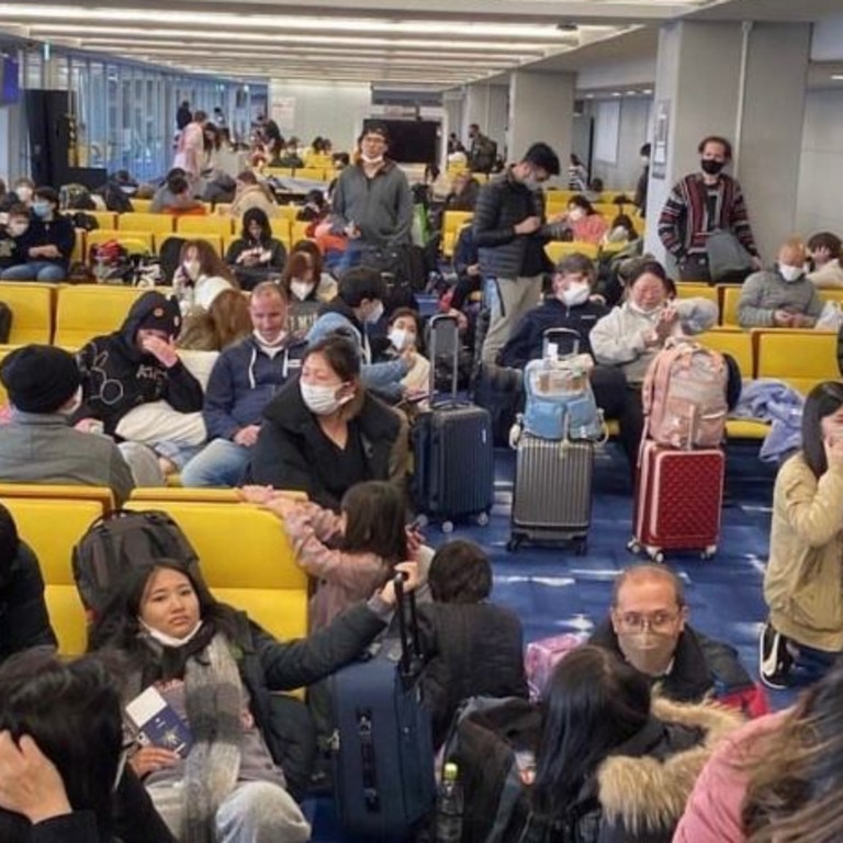 The airport was forced to delay flights after a massive snowstorm. Picture: Twitter