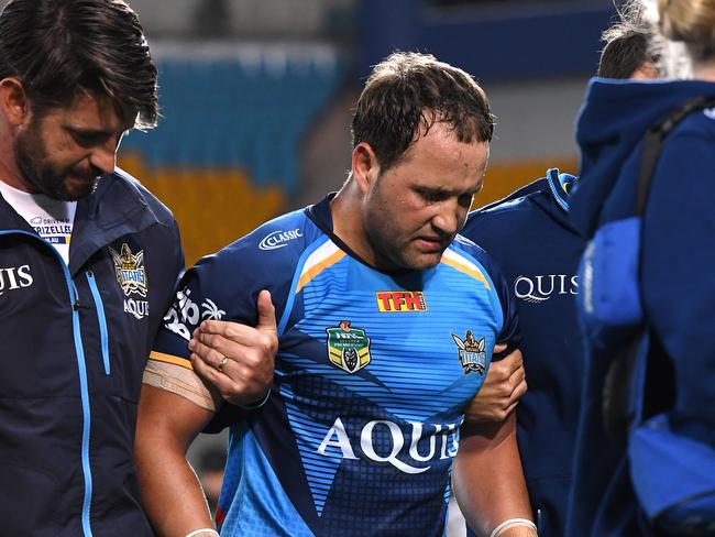 Tyrone Roberts is taken from the field injured against the Dragons.