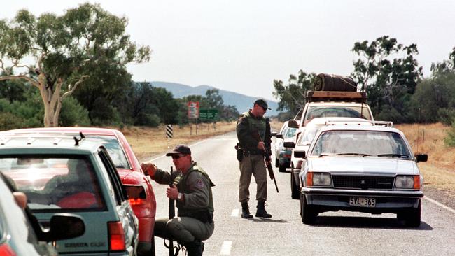 Police set up roadblock north of Ti Tree, near Barrow Creek after English tourist Joanne Lees raised alarm. Picture: Mark Miller.