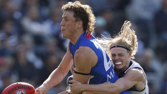 North Melbourne forward Nick Larkey is determined to fire against Hawthorn in his 100th game after a disappointing start to the season for him and the Kangaroos. Picture: Darrian Traynor / Getty Images