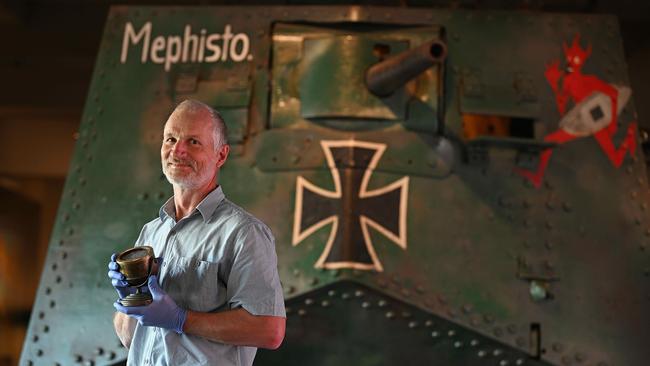 In the 1960s Tom was given the compass by his grandfather Lt Horace Lynch, who was in London when Mephisto, a giant A7V tank, was stored at the Tilbury Docks prior to the tanks shipping to Australia as a war trophy, and likely souvenired the compass at the time. Picture: Lyndon Mechielsen