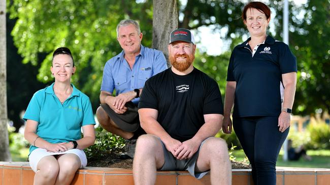 Premier of Queensland Annastacia Palaszczuk announced funding for Veterans. Trojan's Trek Ramon Fenton, Oasis John Caligari, Australian Warfighter Coffee Stewart Locke and WVNA Kylie Michelle. Picture: Alix Sweeney