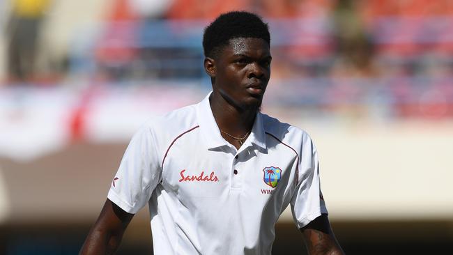 Players honoured Alzarri Joseph by wearing black armbands after his mother passed away early in the morning of day the final day’s play. Photo by Shaun Botterill/Getty Images,)