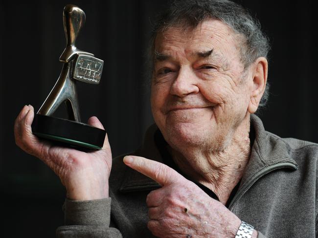 Actor Brian Wenzel holding his 1982 Silver Logie for best supporting actor in A Country Practice - picture Michael Marschall