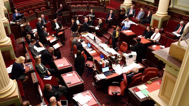 The Legislative Council sit an all nighter into Good Friday, the first time Parliament has sat on Good Friday, debating the fire services reform. Picture: Nicole Garmston