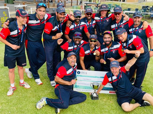 Haig Fawkner celebrates its VTCA T20 premiership. Picture: Haig Fawkner CC