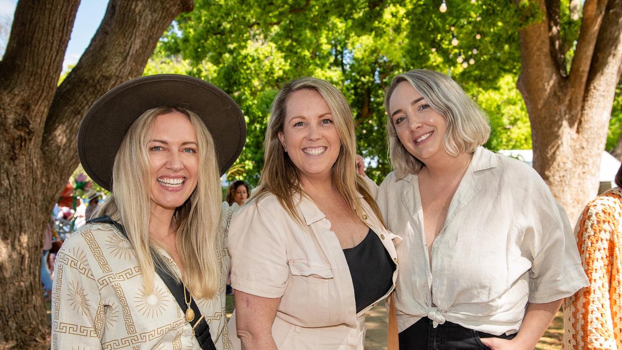 Claire Collins (left), Lauren Ramsay and Steph Moore, Toowoomba Carnival of Flowers Festival of Food and Wine, Saturday, September 14th, 2024. Picture: Bev Lacey