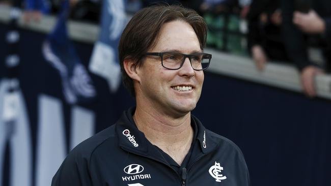 MELBOURNE, AUSTRALIA - MAY 22: David Teague, Senior Coach of the Blues celebrates during the 2021 AFL Round 10 match between the Carlton Blues and the Hawthorn Hawks at the Melbourne Cricket Ground on May 22, 2021 in Melbourne, Australia. (Photo by Dylan Burns/AFL Photos via Getty Images)