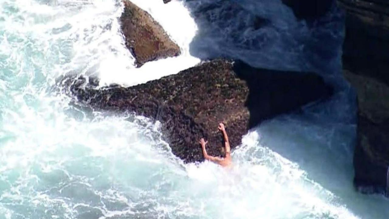 A group of three boys became stranded in a cave near Warriewood Blowhole about 2pm on Sunday. Picture: Nine