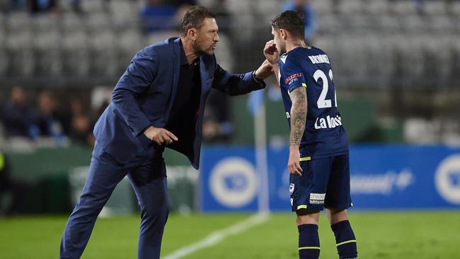 Tony Popovic and fellow award winner Jake Brimmer. Picture: Brett Hemmings/Getty Images