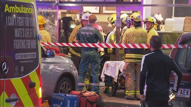 A car has crashed through the front of a pizza shop in Adelaide. Picture: Supplied / Channel 9