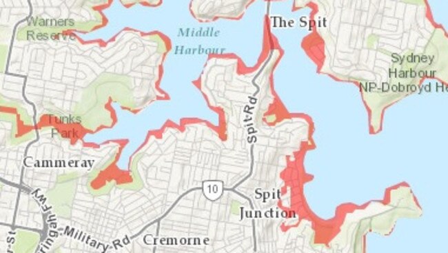 The evacuation map showing Balmoral Beach released by the SES. Picture: Supplied