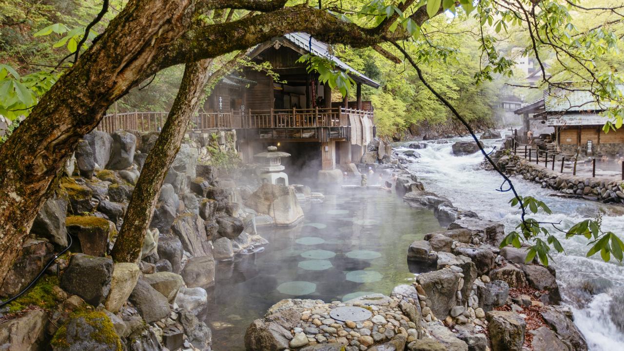 An outdoor mountain onsen. Picture: Getty Images