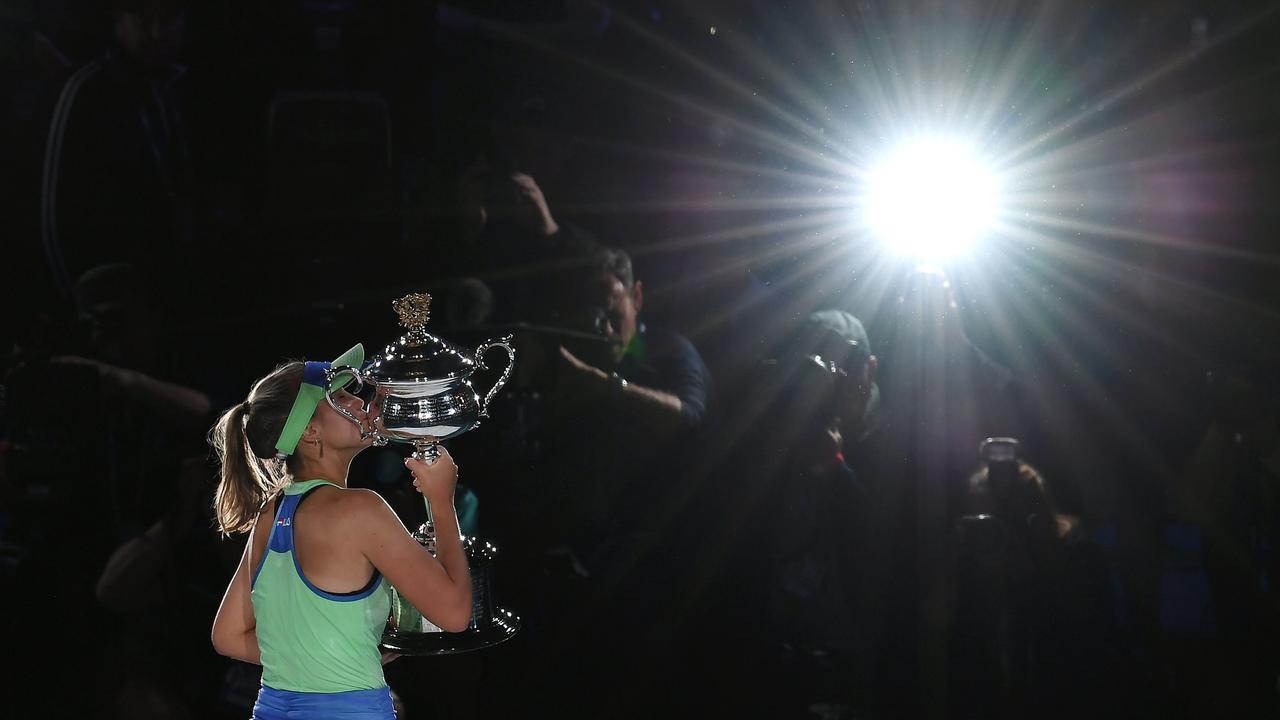 Sofia Kenin with the trophy after winning the Australian Open.