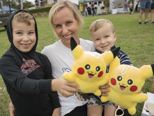 Vanessa Gleeson with her sons Charlie (left) and Harry Gleeson at the Toowoomba Royal Show, Saturday, April 1, 2023. Picture: Kevin Farmer