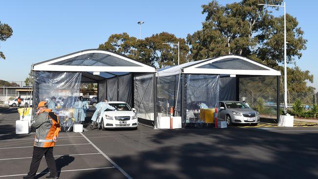 A mobile testing site at Fawkner’s CB Smith Reserve. Picture: Josie Hayden