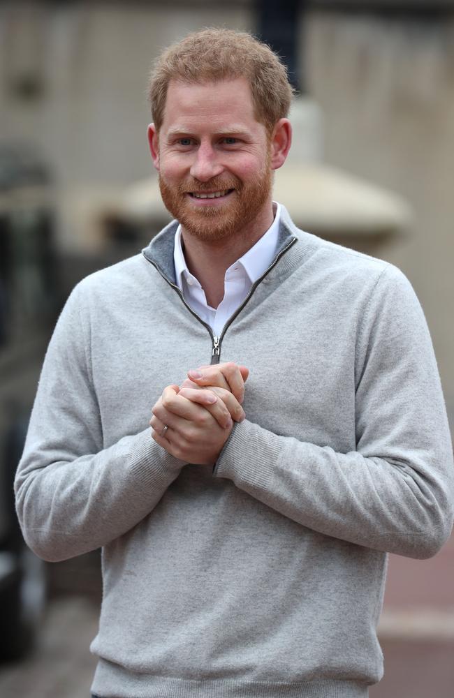 In a break from tradition, Prince Harry fronted the media solo at Windsor Castle hours after his wife gave birth. Picture: Getty Images