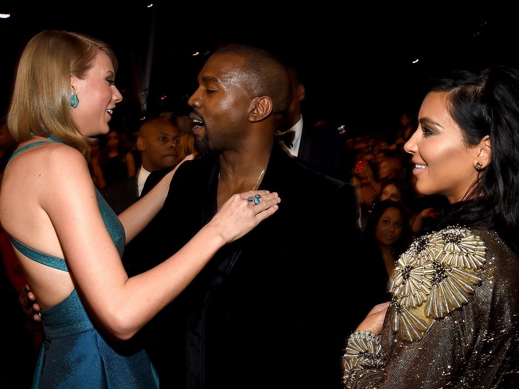 Swift, West and Kardashian pictured in 2015, before things took an ugly turn a year later. Picture: Larry Busacca/Getty Images for NARAS