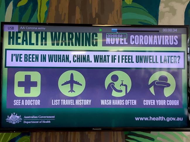 A sign on display in the airport arrival hall on Christmas Island. Picture: AAP