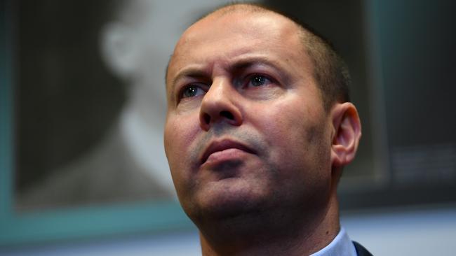 Australian Federal Treasurer Josh Frydenberg addresses the media during a press conference at his office in Camberwell, Melbourne, Saturday, August 24, 2019. (AAP Image/James Ross) NO ARCHIVING