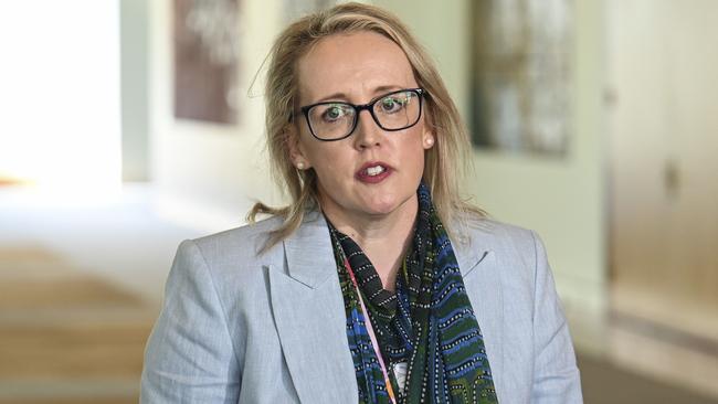 Richard Marles' chief of staff, Jo Tarnawsky, holds a press conference at Parliament House in Canberra. Picture: NewsWire / Martin Ollman