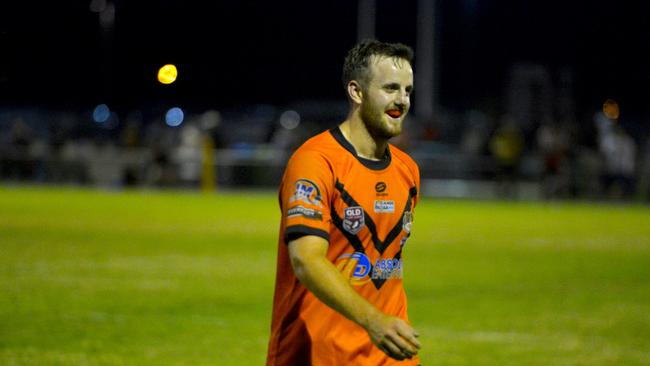 Wests player Kellen Jenner with a wry smile as he leaves the field after being sent off. Picture: Callum Dick