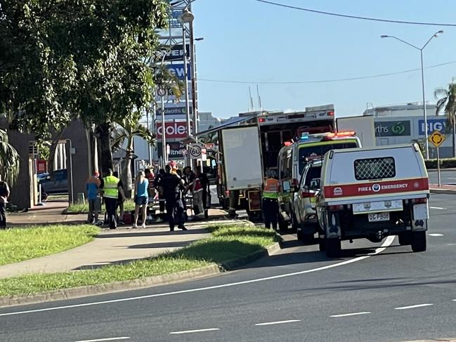 Milton St between Gordon and Victoria St has been closed as emergency services respond to tonnes of chlorine leaked at Mackay Memorial Swim Centre on March 25, 2022. Picture: Janessa Ekert