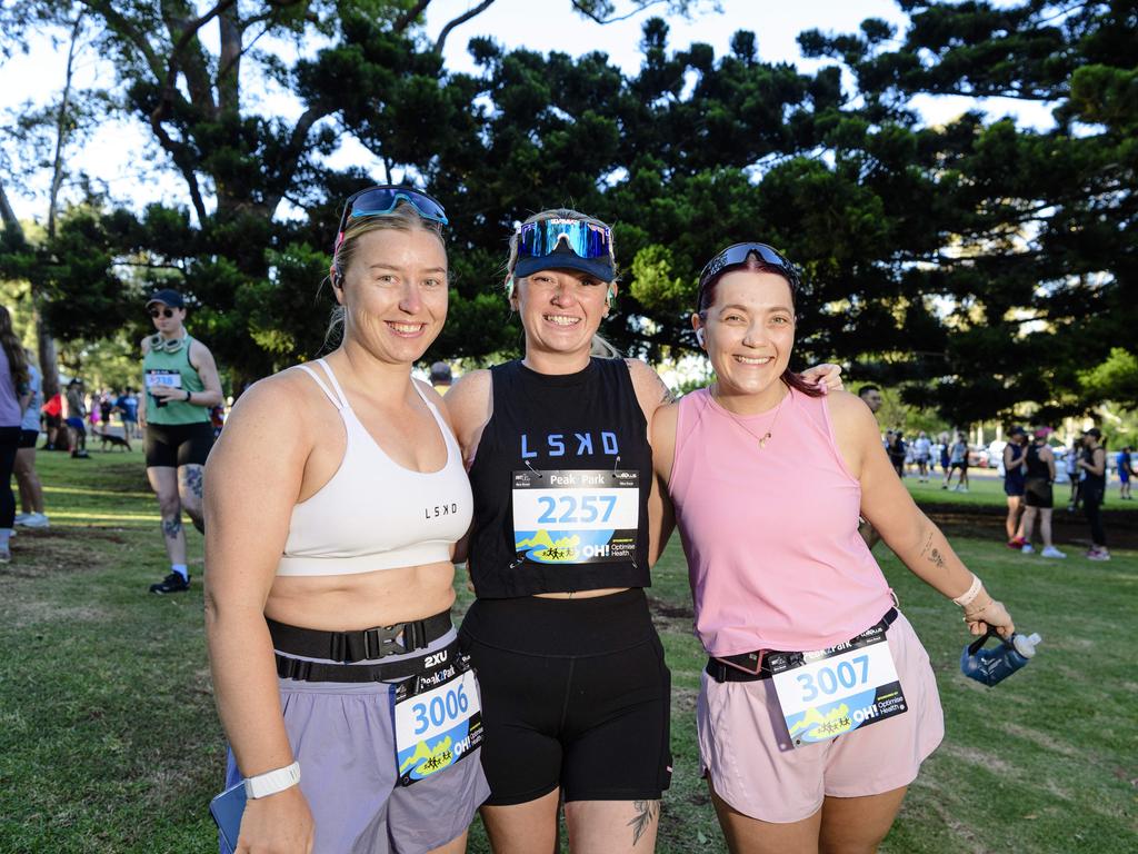 Members of team Ambos R Us (from left) Kate McAfee, Brit Pavey and Ellia Swepson at Peak2Park, Sunday, March 2, 2025. Picture: Kevin Farmer